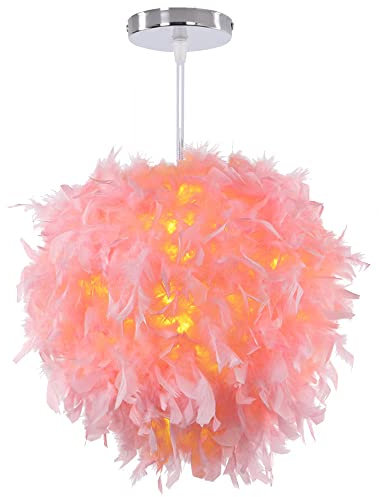 PETITES ECREVISSES Design Pendelleuchte Rosa Federn Hängelampe Ø30cm mit E27 Lampenfassung für Wohnzimmer Esszimmer Schlafzimmer, 40W