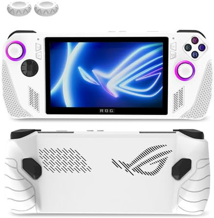HUAYUWA Custodia protettiva in silicone morbido (bianco) adatta per ASUS Rog Ally 7 pollici Gaming Handheld 2023 All Around Cover Case con Joystick Caps Analogico Stick Caps Anti-graffio Comfort Thumb