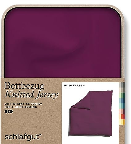 schlafgut Knitted Jersey Bettwäsche 135x200cm Bettdecke Bezug einzeln, Multicolor Uni, weich und faltenfrei mit Elasthan (Purple Deep, 240x220)