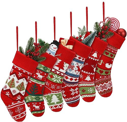 Liitrsh 6 Stück 35,6 cm Weihnachtsstrümpfe Bulk Knit Große Strümpfe Weihnachten Gestrickt Rustikal Urlaub Baum Rentier Schneeflocke Schneemann Familie Strümpfe Hängende Ornamente für Weihnachten
