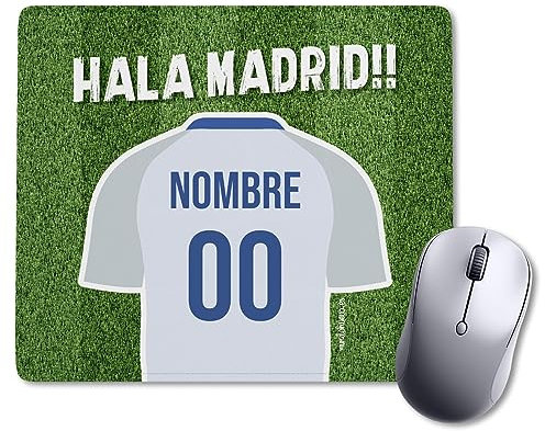 mundohuevo Alfombrilla de Raton para Ordenador Personalizada con Texto. Madrid. Regalo Equipo de Futbol. Pon el Nombre y Numero Que Quieras.