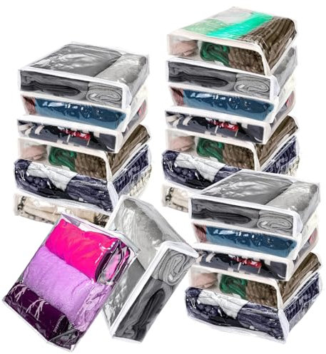 20Pcs Clear Vinyl Zippered Storage Bags, Plastic Storage Bags for Blankets Sweater Clothes Bed Sheet Organizer with Zipper for Closet Sweater Bed Sheet Pillow