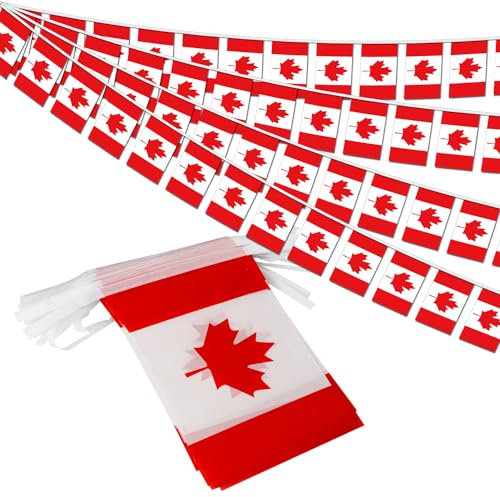 Kanada String Flag Wimpel Banner – 38 Flaggen, 12 m kleine kanadische Flaggen, Wimpelkette Banner für Landdekoration, Schule, Party, Sportveranstaltungen