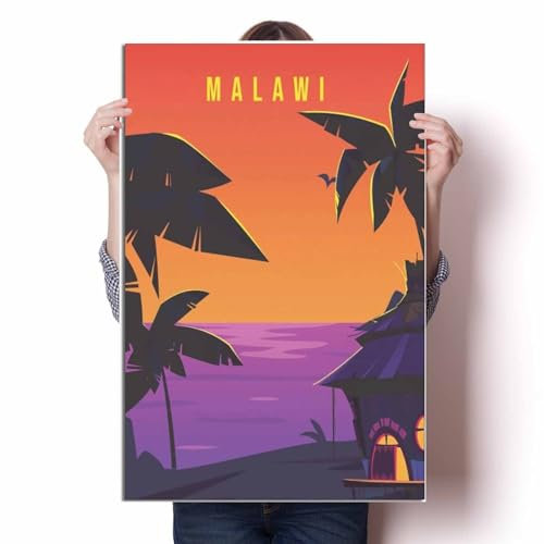LIULAG Kunstdrucke 30x45cm Ungerahmt Malawi Sonnenuntergang Vintage Reise Poster Wanddekoration Haus Kunstdruck Leinwandbilder Badezimmer