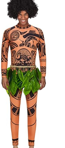 Maui-Kostüm für Erwachsene, mit Hose und Blätterrock, Cosplay, für Karneval und Halloween