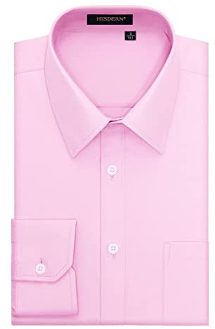 HISDERN Chemise Rose Homme Manches Longues Chemises Habillée Formelle Chemise Regular Fit Casual Chemises Shirt Rose 5XL