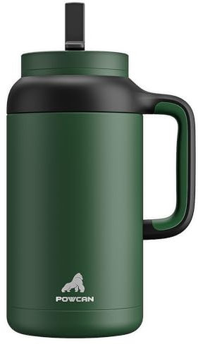 POWCAN 1,814.4 g Becher Tumbler mit Griff, 2-in-1 Strohhalm-Deckel, hält 36 Stunden kalt, spülmaschinenfest, auslaufsicher, rutschfester Boden, Edelstahl-isolierte Wasserflasche für Zuhause, Büro und