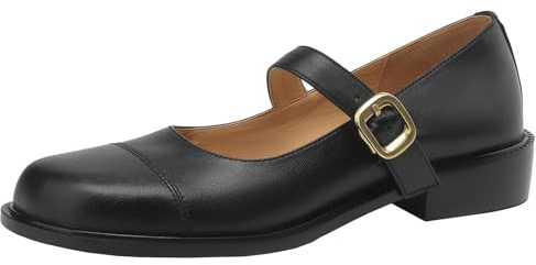 CuteFlats Damen Mary Jane Halbschuhe Leder Schnalle 3cm | Gummisohle F-Weite verstellbarer Riemen Büro Freizeit Frühling/Sommer