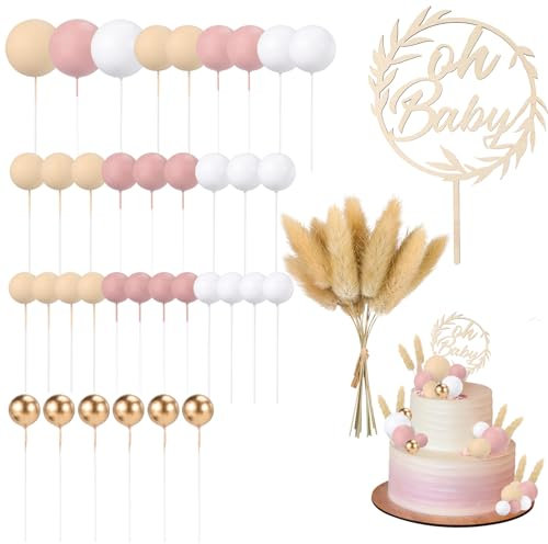 Yamitora 49 Stück Oh Baby Cake Topper Holz,Oh Baby Kuchen Topper Babyparty Tortendeko,Kuchen Deko Kuchenstecker für Baby Shower Eine Windeltorte Gender Reveal Partydeko