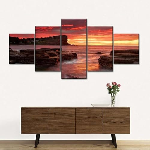 WKXTECZT Leinwand Bilder 5 Teilig Avalon Strand Wandbilder Wohnzimmer Modern Bilder, Poster, Kunstdrucke Büro Flur Bad Küchebilder -Ungerahmt