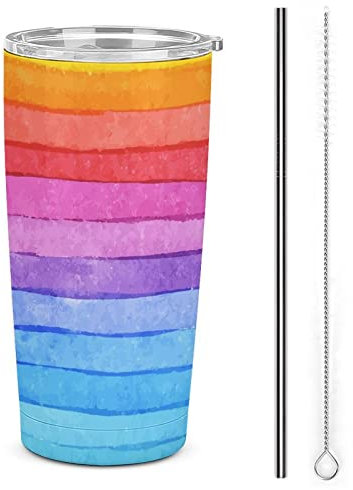 Vintage Rainbow LGBT Gay Pride Travel Coffee Mug Stainless Steel Tumbler With Lid And Straw Insulated Cup For Car Home 17OZ