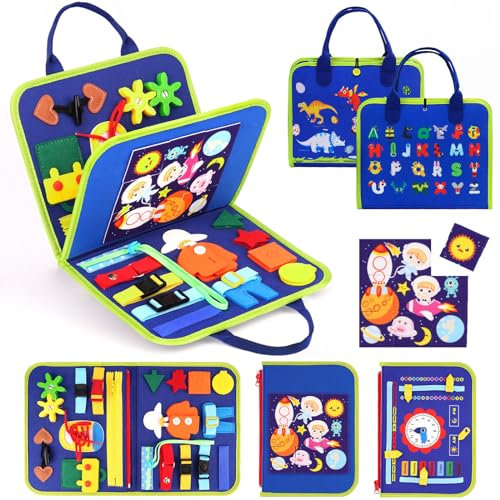 Busy Board Motorikspielzeug, Activity Board Montessori für Kinder ab 1 2 Jahre, Kinderspielzeug Geschenk für Junge Mädchen 2 3 4 Jahre, Sensorik Lernspielzeug für Outdoor Reise Auto Flugzeug