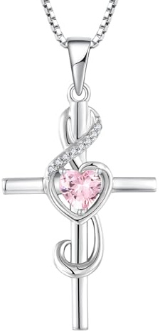 starchenie Damen Kreuz Halskette 925 Sterling Silber Herz Geburtsstein Zirkonia Anhänger Notiz Notenschlüssel Kette Schmuck Geschenke