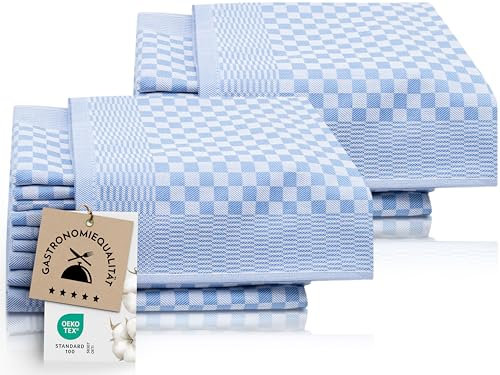 ZOLLNER 20er Set Geschirrtücher Baumwolle in 46x70 cm - super saugstarke und robuste Küchentücher – waschbar bis 60°C – in blau kariert - Gastronomiequalität - Oeko Tex® Zertifiziert