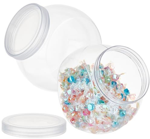 OLYCRAFT 2 tarros redondos de plástico para caramelos de 2.1 L/74 onzas, recipientes transparentes para galletas con tapa, recipientes transparentes para caramelos para lavandería, detergente, cocina,