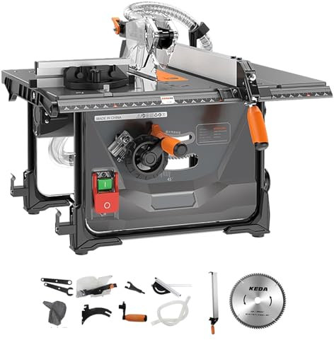 2000W Upgraded Dust-Free Table Saw Kit with Trimmer Installation Hole, 8.5 inch Wood Saw Blades, Metal Body/All-Aluminum Table, 5000r/min, Adjustable Angle Cutting