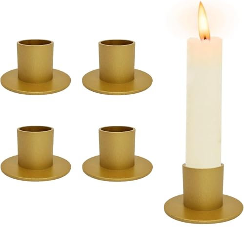 4 Stück Weiß Kerzenständer,Retro Candlelight Dinner Kerzenhalter, für Wohn,Esszimmer und Schlafzimmerdekoration Kamindekoration (4 St Gold)