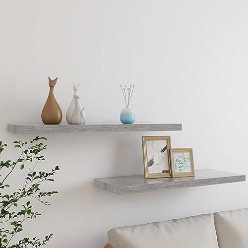 KLYEON Schweberegale 2 Stk. Betongrau 80x23,5x3,8 cm MDF,Schwebendes Wandregal in Betonoptik Perfektes Dekoelement für Sammler und Designfans Regalsysteme Möbel