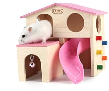 INOOMP kleines Haustierhaus Kleintierversteck Kleintierkäfig Chinchilla-Spielzeug Farbenfrohes Hamsterhaus Kreatives Hamsterspielzeug Hamsterhütte aus Holz Hamsterhaus aus Holz Bambus