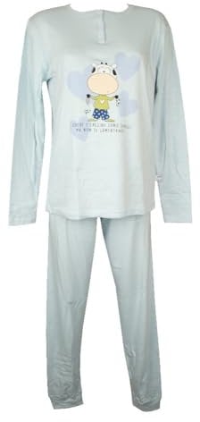 CRAZY FARM Pigiama Donna Cotone Invernale Interlock Manica Lunga Collo Serafino Articolo: 15976, 3021 Sky Blue, L