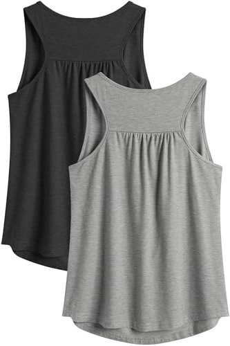 PINSPARK Sport Tank Top Damen Workout Tanktops Racerback Ärmellose Leichte Oberteile Sommer Sporttop Lauftop Yoga Gym Shirt Fitness Running Schwarz und Hellgrau XL