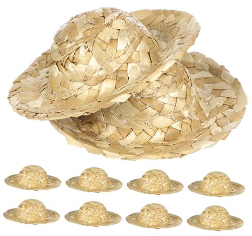 Gogogmee 10pcs Mini Hat for DIY Miniature Straw Hats Mini Hats Crafts Tiny Straw Hats Mini Straw Hats for Crafts Woven Straw Hat Handmade Mini Straw Hat Small Straw Boater Hat Toy Wooden