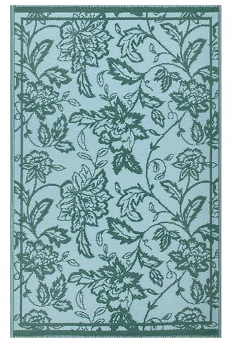 furn. Anemone Rug – Indoor/Outdoor Reversible Jacobean Floral Weather Resistant Easy Clean Rug (Teal/Mineral - 120x180cm)
