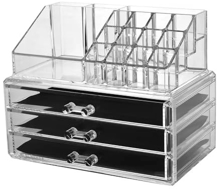 Make-up Organizer aus Transparentem Acryl mit 3 Schubladen – Kosmetik- und Schmuckaufbewahrung mit Fächern – Badorganizer, Schminkaufbewahrung und Kosmetikbox