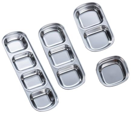 Cabilock 4 Stück Dip-Gericht kitchen zubehör tapasplatte spice rack ansteckplatten für esstisch Snack-Platte Gewürzteller Tauchplatte aus Edelstahl Dip-Sauce-Schalen Tauchplatten