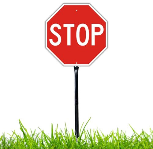 Felexdo Cartello Stop con palo, 30 x 30 cm, in alluminio, per esterni, impermeabile, protezione UV con fori preforati, per un facile montaggio