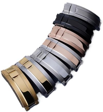 HUTBUVEAW 9 mm x 9 mm Gleitverschluss aus Edelstahl mit Uhrenschnalle – gebürstete Politur for Seiko 5 for Rolex-Uhrenarmbänder(Black)