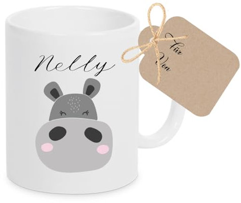 Manufaktur Liebevoll Tasse mit Namen Kinder Kindertasse mit Namen Becher Keramik Mädchen Junge Namenstasse Nilpferd Geschenk