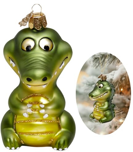 HZYC Krokodil Glas Weihnachtsornamente,Handgeblasenes Glas Ornamente für Baum, Krokodil Sammlung Figur hängende Ornament, Weihnachtsdekorationen für Tierliebhaber Ferienparty Home Geschenke