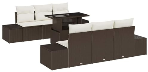 vidaXL Sofa Set mit Kissen 7 pcs Braun und Creme Poly-Rattan, Moderne, robuste, leichte Gartenmöbel für Terrasse, Loungeset, Essbereich, UV-beständig