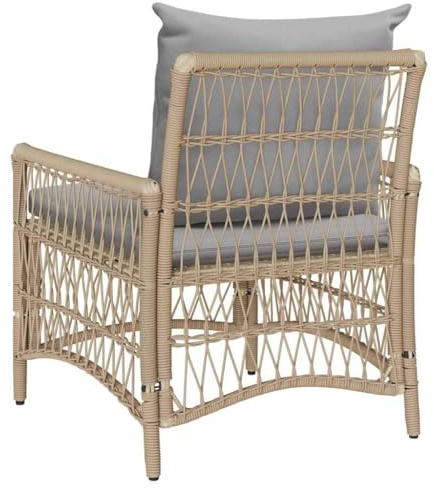 vidaXL Gartenstuhl mit Kissen Beige 73 x 61 x 77 cm Poly-Rattan, Garten und Terrasse, Cooler Rattanstuhl, Terrassenmöbel, Outdoor-Sofa, wetterfeste Sitzgelegenheit, umweltfreundlicher Sessel