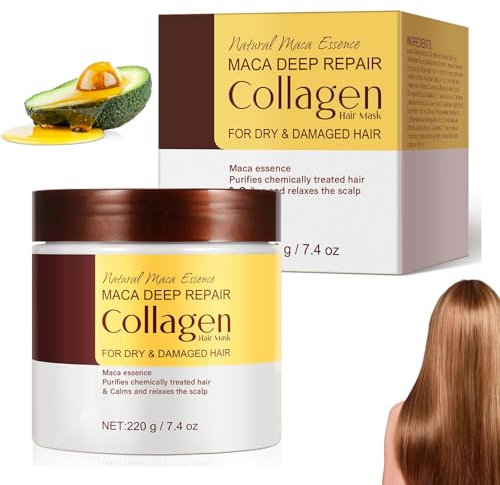 Clawrex Kollagen Haarmaske, 220g Maca Essenz Arganöl Hair Mask, Collagen Haarmaske Schützt Vor Austrocknung & Geschädigtes, Alle Haartypen Haarpflege, Lang Anhaltende Feuchtigkeit & Glänzendes