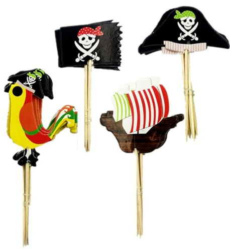 Bessy shop 48 Stück Piraten-Tortendeko Set Piratenschiff, Muffin Deko,TortensteckerKuchen Topper & Cupcake Deko für Piratenparty, Kindergeburtstag & Halloween