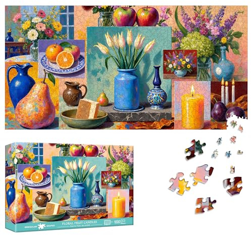 Reofrey Puzzles for Adults 1000 Pieces - FLORAL FRUIT CANDLES, Special Shape Jigsaw Puzzles, Challenging Impossible Puzzle, Fun Family Game & Unique Home Decor (16x31Inch/41x80cm) Idea