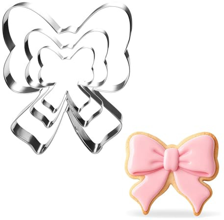 3-teiliges Schleifen-Ausstecher-Set – 9,6 cm, 7,6 cm, 5,6 cm – spülmaschinenfest, aus Metall, ideal für Baby-Shower-, Geburtstags-, Hochzeits- und Weihnachtsplätzchen