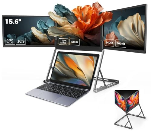 GFORIT Dreifach-Laptop-Bildschirmverlängerung, 39,6 cm (15,6 Zoll), tragbarer Monitor, Quad-Display, FHD 1080P, IPS, Plug-and-Play, kompatibel mit Windows/Mac (M1, M2, M3)