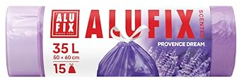 ALU FIX Müllsäcke mit Zugband Standard HDPE / 35l - 15 Müllbeutel - 1 Rollen / 15 μm/Lavendelduft/Violett/Müllsack Abfallsäcke / 50 × 60 cm/Mülltüte für für Küche - Büro - Bad