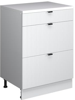 Vicco Erweiterungskommode Rion, Weiß Riffel/Weiß, 60 x 46 cm ohne Schräge mit 3 Schubladen, kombinierbar mit Rion Dachschrägenschränken und Schrankmodulen