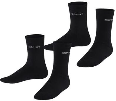 ESPRIT Unisex Kinder Socken Foot Logo Multipack K So Baumwolle einfarbig 2 Paar, Schwarz Black 3000, 23-26