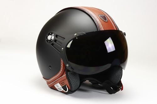 BNO 0P01-PL26 Jethelm Matt + Kunstleder , Motorradhelm, Schutzhelm,Helm S-XL + zusätzliches getöntes Visier