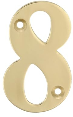 Amig Nummer 8 aus poliertem Messing zum Schrauben im Innen- und Außenbereich, 100 mm, für Toren, Wände oder Fassaden von Häusern, Gold-Finish