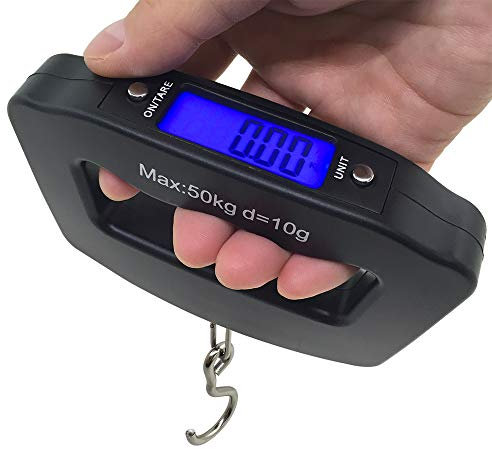 AFUNTA 50Kg / 10g LCD Inicio Electrónica Digital portátil para Colgar del Gancho del Peso del Equipaje del Viaje Escala