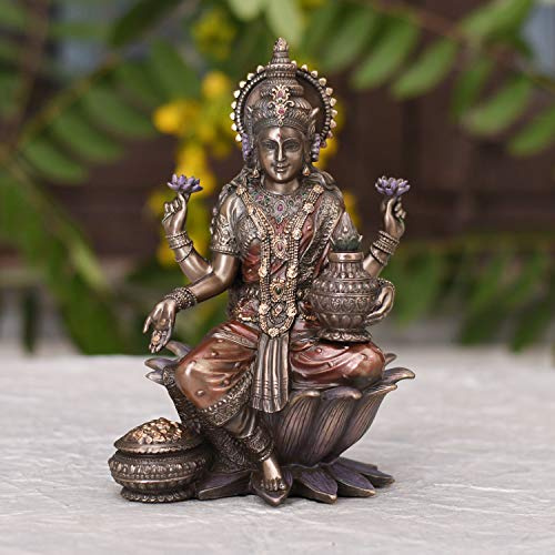 Collectible India Lakshmi Statue Hindu-Göttin, Bronze, 18 x 13 x 11 cm, Braun