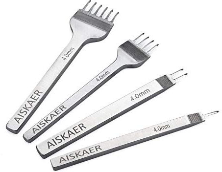 Aiskaer Juego de cinceles con dientes 1, 2, 4 y 6, de acero blanco, para trabajar el cuero