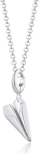 Lily Charmed Sterling Silver Paper Plane Charm Necklace Pendant for Women with 40-45cm Silver Belcher Chain. Designed in the UK