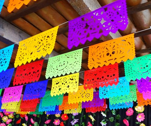 MexFabricSupplies Dia de Los Muertos Papel Picado, Day of The Dead Banners, 5 Pack|Tissue Paper